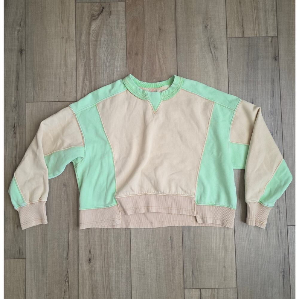 Free People Intercept Colorblock in Sesame Limezest Oversize Sweater Sz XS - Picture 2 of 15